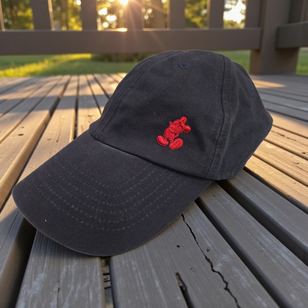 VTG 90s Y2K DISNEY Navy StrapBack Baseball Cap Red Embroidered Mickey 100%Cotton